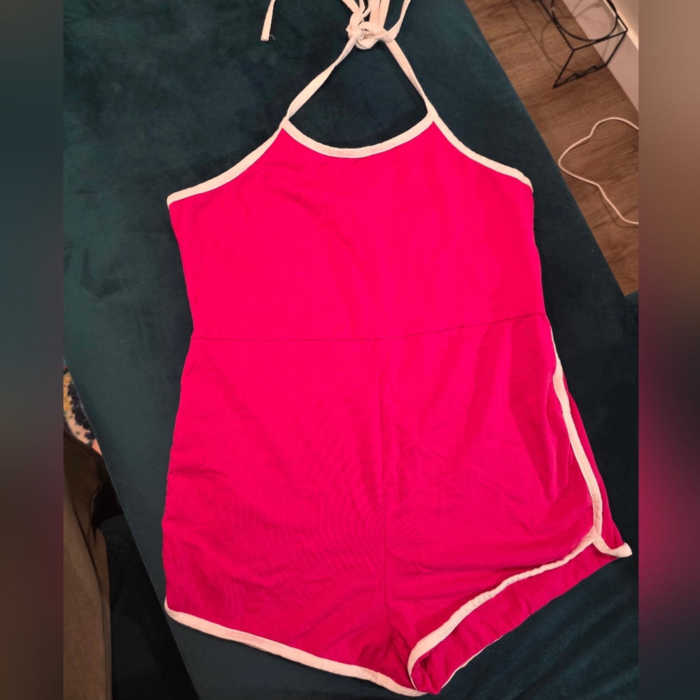 SHEIN Fuchsia Romper with White Accent